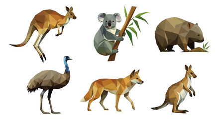 Obraz premium Geometric australian wildlife art: kangaroo, koala, wombat, emu, dingo design
