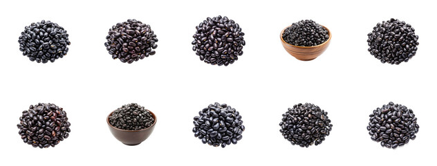 Collection of Black beans isolated on transparent background