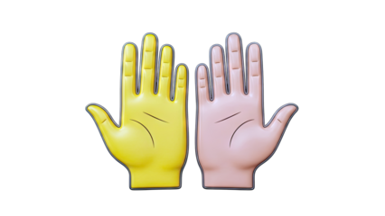 Yellow and Pink Hands Showing Palm Isolated