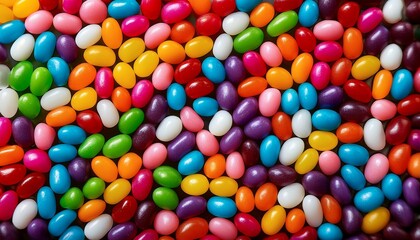 Vibrant Jelly Beans A Colorful Assortment Of Jelly Beans Scattered Creating A Playful And Eye Catching Display A Delightful Image For Culinary And Confectionery Themes