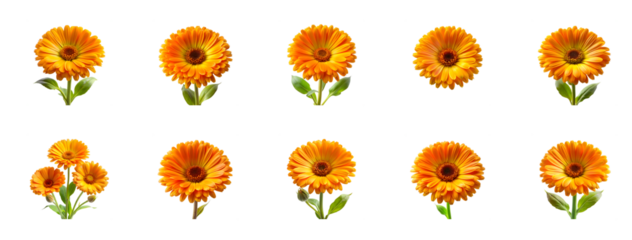 Collection of Calendula isolated on transparent background