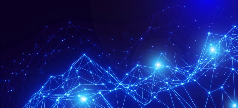 Blue glowing lines with glitter light effect on dark background. High speed internet technology concept or fast wireless data transmission. modern internet network connection technology background