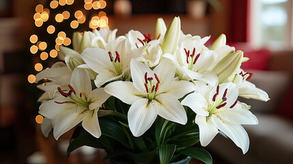 Concept of mourning. White lily flowers on dark background. Mourning or funeral background. White amaryllis flowers arranged in line on soft blue background.