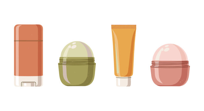 Assortment of personal care products including deodorant stick, roll-on, and cream tube