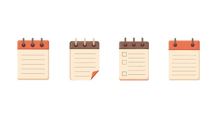 Set of four different notepad icons with spiral binding and lined pages