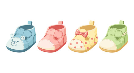 Collection of four adorable baby booties in different colors and designs