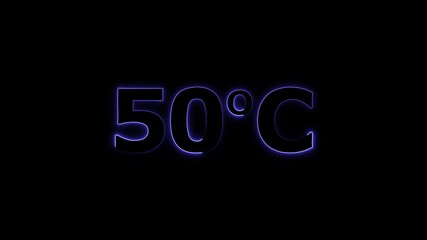 blue color neon 50°C temperature display on black background. 