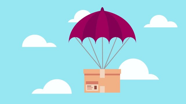 Parachute Free Delivery Package Dropping from Sky with Clouds