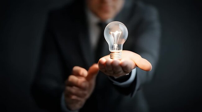 Innovate Bright: Business Visionary Holding Illuminated Lightbulb