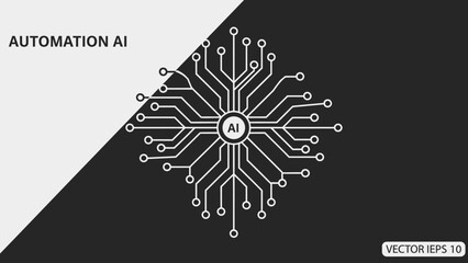 Conceptual illustration of artificial intelligence core within a complex digital circuit network representing automation and interconnected smart technology