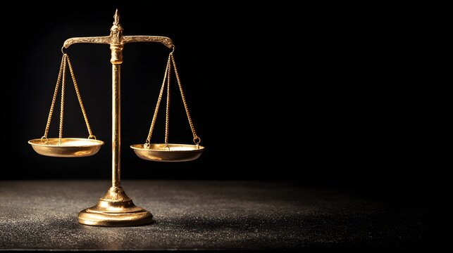 Golden Justice Scale on Dark Background - Symbol of Law and Fairness.