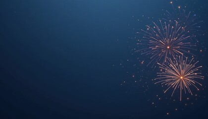 Colorful fireworks display with copy space over a dark blue starry night sky, a festive holiday background