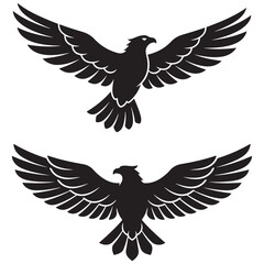 Fototapeta premium Two stylized flying eagles black silhouette strength freedom logo