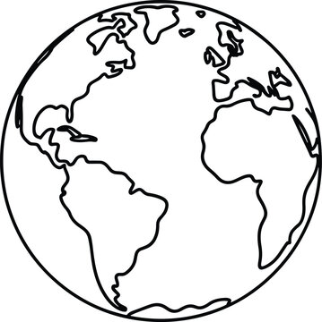 Earth outline with continents in black and white