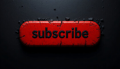 Neon red subscribe buttons featuring cracked textures and dramatic lighting on dark, cinematic volcanic ground.