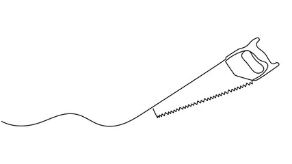 Animated self drawing of continuous line draw Wood Saw with Wooden Handle for Woodworking and Carpentry Tools. Full length single line animation, Hacksaw, wood saw, carpentry tools one line art. pro.