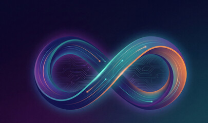 Algorithm loop infinity symbol, AI concept technology background