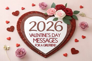 A beautiful glitter heart display with 2026 valentine's day messages for a girlfriend Vector
