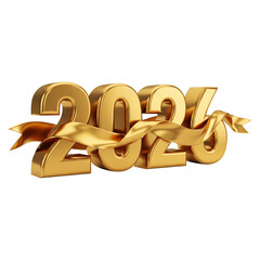 Luxurious Golden 3D Number 2026 with Elegant Ribbon Decoration