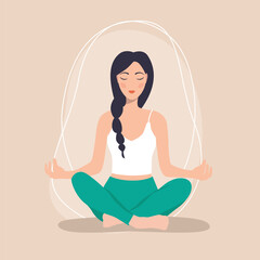 Personal Boundaries concept. A woman sits in the lotus position surrounded by boundaries