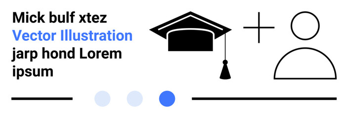 Graduation cap and user profile icon accompanied by text and geometric shapes. Ideal for education, learning, online courses, student profiles, academic platforms, networking, simple landing page