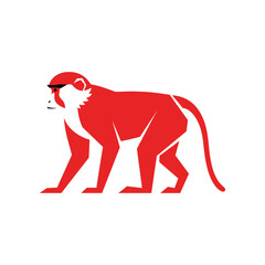 Red monkey illustration with white face and sunglasses walking on the ground. © Sugar