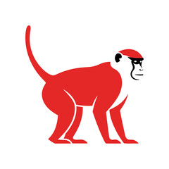 Red monkey illustration with white face and black details standing proudly.