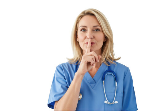 Nurse making a shushing gesture isolated on transparent background