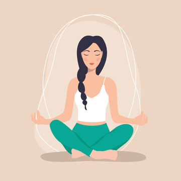 Personal Boundaries concept. A woman sits in the lotus position surrounded by boundaries