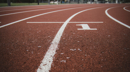 Fototapeta premium Linha de Partida na Pista de Atletismo: Textura Macro e Conceito de Início