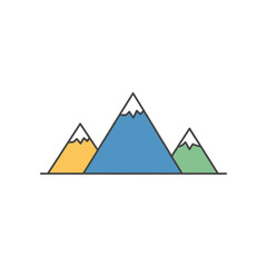 Three colorful mountain peaks with snow caps and a simple design on a white background.