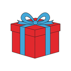 Obraz premium Vibrant Red Gift Box with Blue Ribbon and Bow.