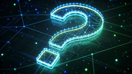 Digital Question Mark in a Network Grid - Abstract Concept of Inquiry and Problem Solving. - Powered by Adobe