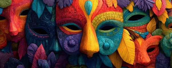 Obraz premium Multicolored carnival mask banner with space for text