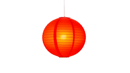 Bright red chinese paper lantern hanging isolated on transparent background for celebration and festival decoration