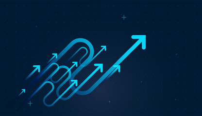 Smooth digital arrows sweep upward, symbolizing rising business metrics. and Curved blue paths show complex strategies converging into clear growth. sucess concept