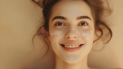 Young woman enjoying a relaxing spa treatment with her eyes closed, smiling contentedly.