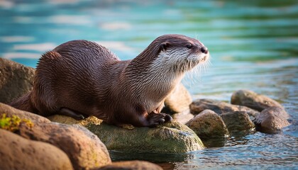 otter on rocks by water