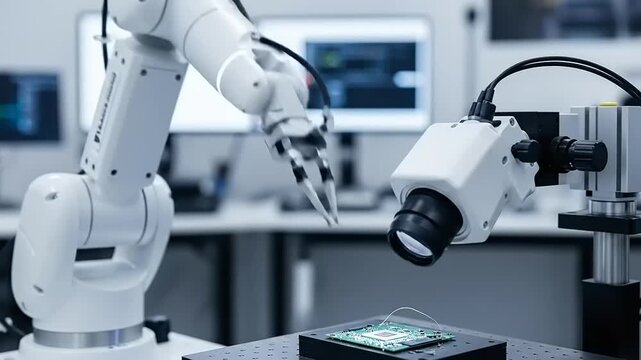 Robotic Arm Precision Assembly and Inspection in Manufacturing Process.