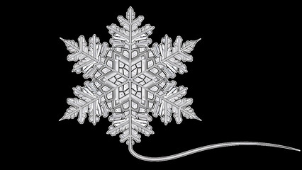 Large Snowflake on Black Background with White Space