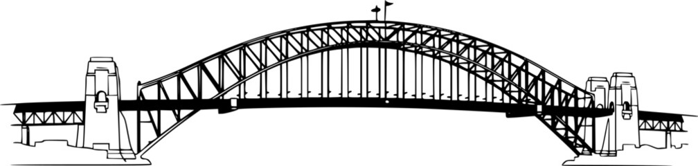 Sydney Harbour Bridge artistic monochrome illustration in simple
