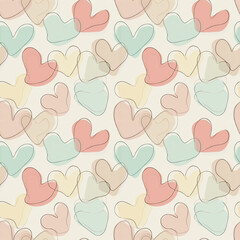 Seamless pattern with heart,s soft pastel palette, modern vector style
