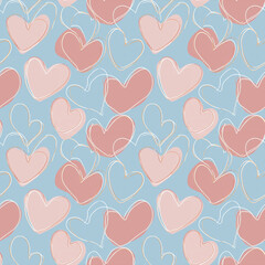 seamless pattern heart outline minimal line art, soft pastel palette