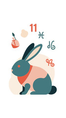 Obraz premium Stylized rabbit with astrological symbols and numbers.