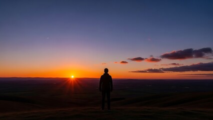 Fototapeta premium Silhouette at sunset over the horizon