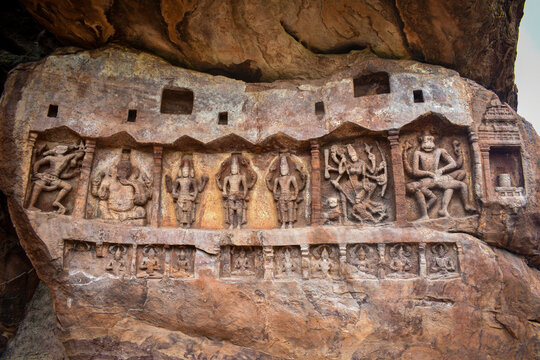 ancient stone carvings of dashavtar vishnu in Bhootnath temple Badami Karnataka 
