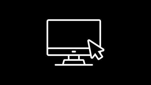 Animated computer screen icon with mouse cursor arrow clicking for website interaction and browsing concept