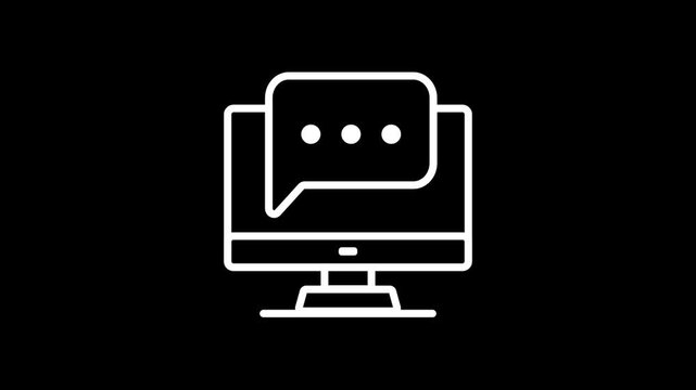 Animated computer monitor icon with speech bubble chat message for online support and communication concept