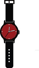 Red Dial Wrist Watch Vector Illustration Isolated on White Background
