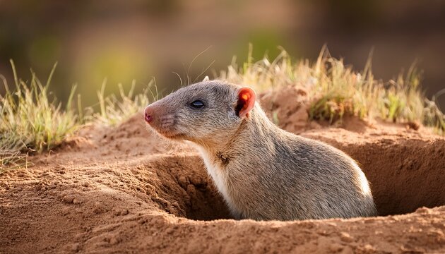 Big Headed African Mole Rat At Its Burrow